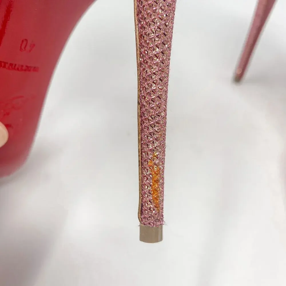 Christian Louboutin Iriza 100 Glitter Tisse Pink D'Orsay Heels EU 40 US 10